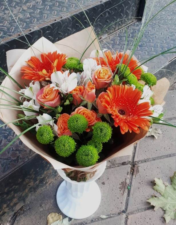 Букет цветов из: Герберы, Хризантемы, Альстромерии и Розы в Ольховке