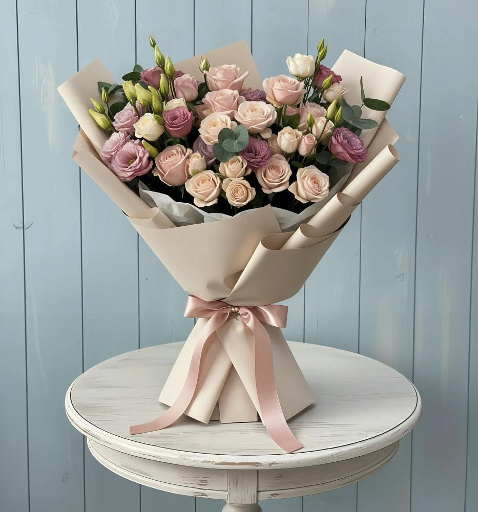 Букет цветов из: Розы и Лизиантусы в Ольховке