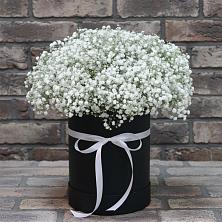 Цветочная композиция из Гипсофила в шляпной коробке в Ольховке