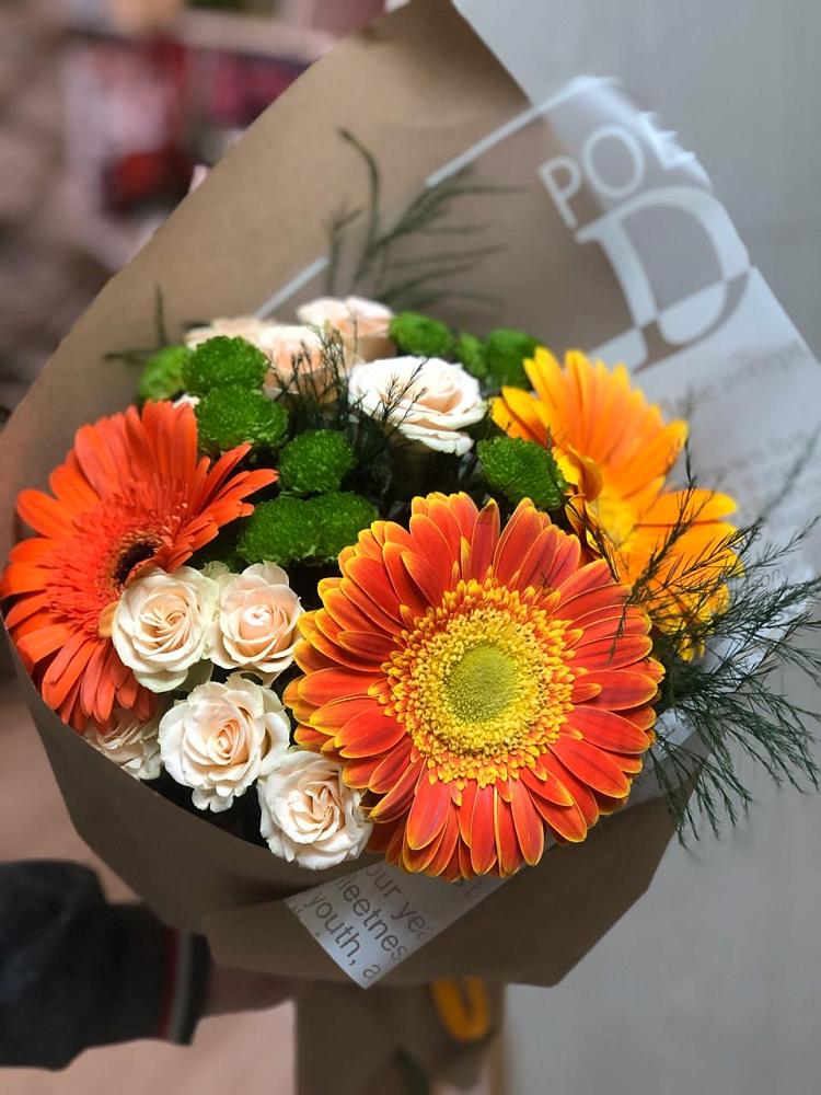 Букет цветов из: Герберы, Хризантемы и Розы в Ольховке